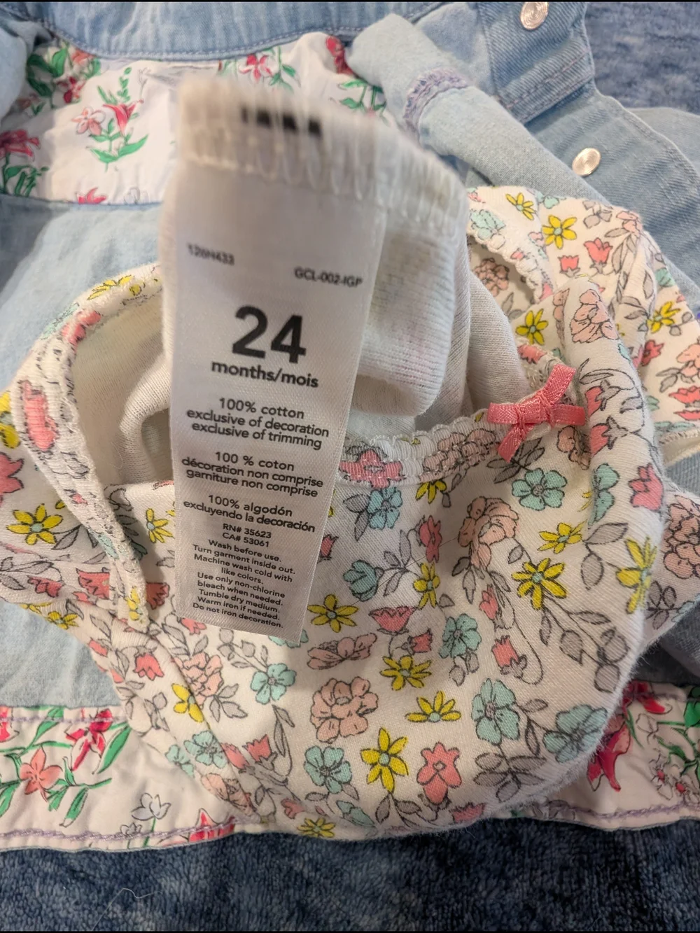 Carter's 24M Floral Baby Onesie & Light Denim Jacket Set